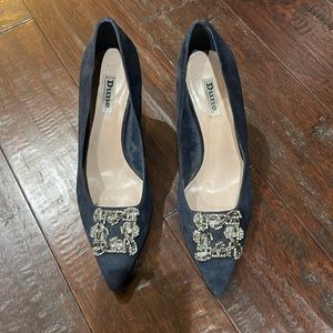 Very Gently Loved Dune London Cobalt Blue Suede Jeweled Heels